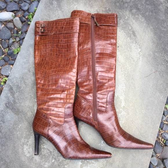 Lauren Ralph Lauren Shoes - Ralph Lauren Cognac Alligator Skin Heeled Boot 10